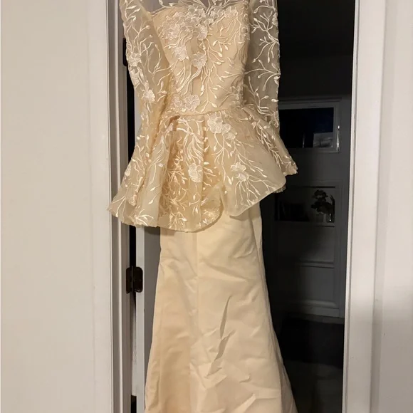 Formal Champagne Peplum Style Evening Gown for Weddings & Parties -  size 10 - Picture 4 of 6